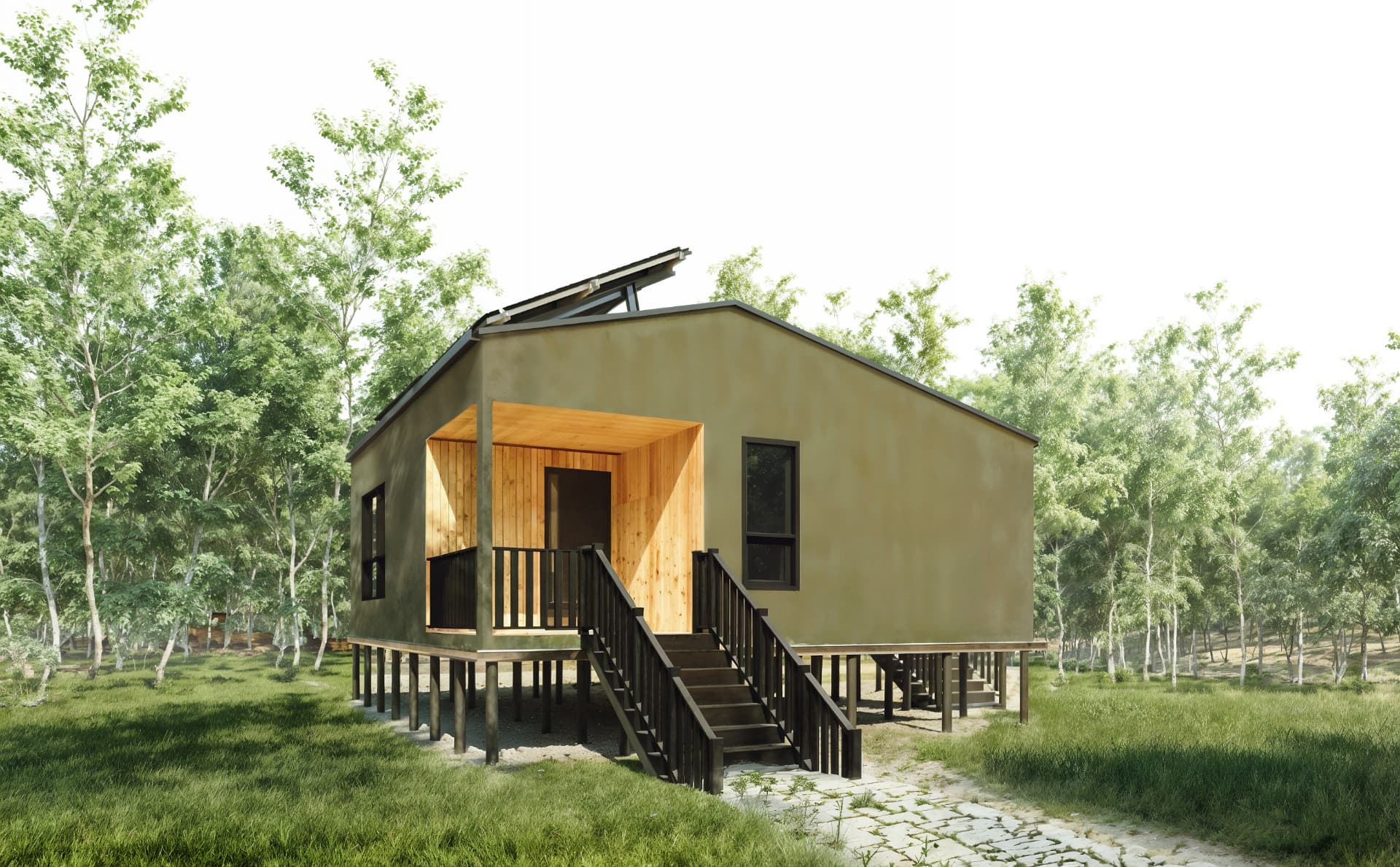 Completed Kuponya home raised on piles among trees